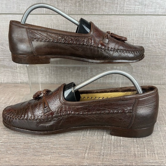 Zelli sz 9.5 brown leather reptile tassel loafers